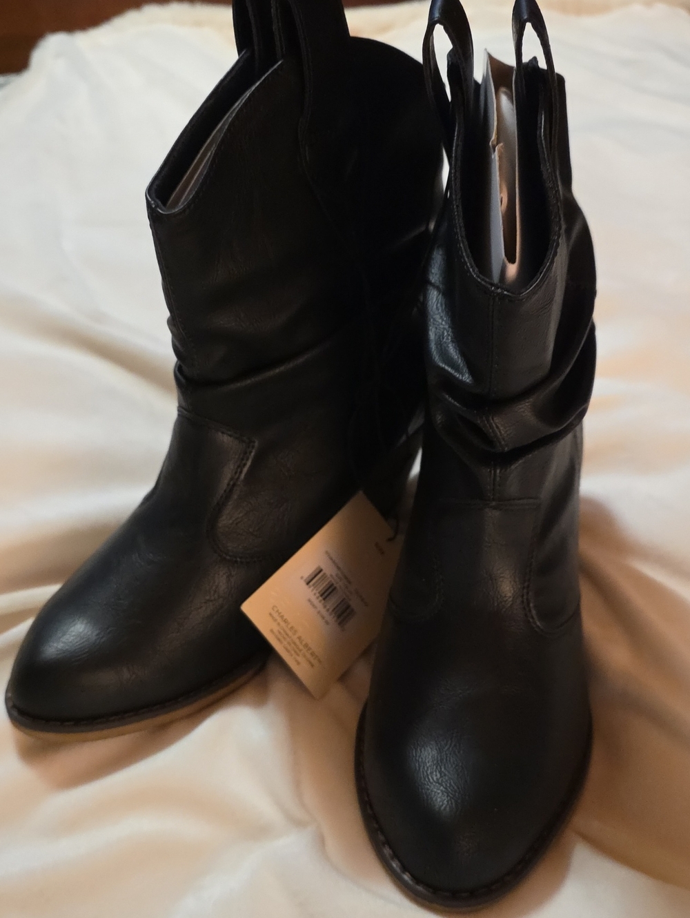 Women's BlackMid-Calf Western Boot with Block Heel - Picture 7 of 7